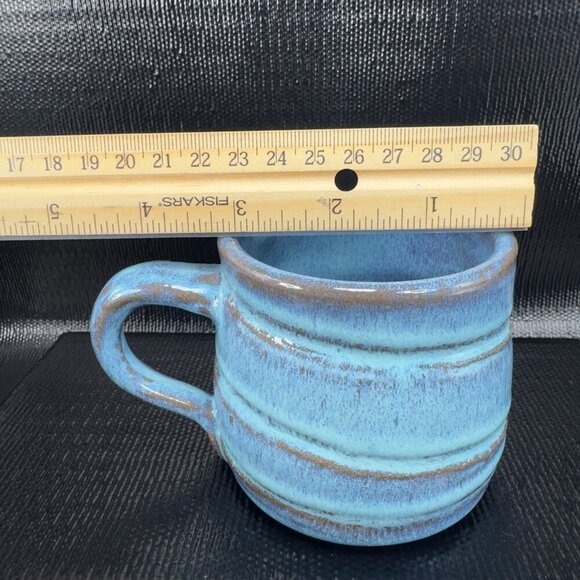 Hand Made Stoneware Pottery Coffee Mug Cup Heavy Blue Glaze Swirl Mug Signed - Picture 4 of 7